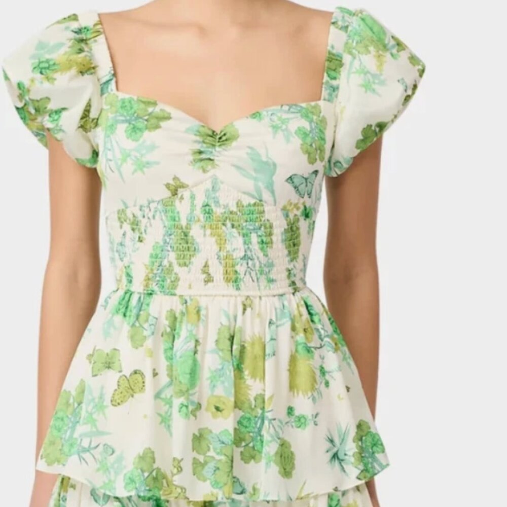 NWT Elliatt Tess Puff Sleeve Mini Dress in Green Size S MSRP 238